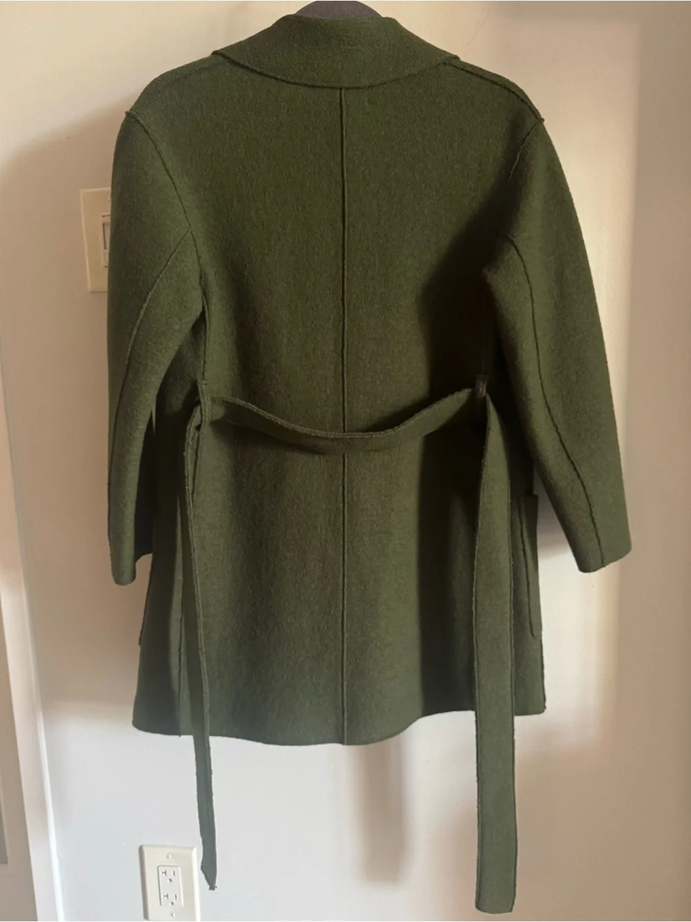 J. Crew Olive Moss Green Boiled Wool Warm Wrap Blazer Coat w Tie Belt Petite XS